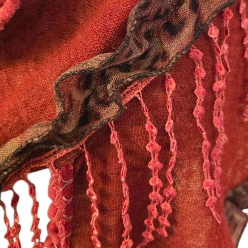 Elegant Red and Brown Handmade Shawl Wrap Scarf